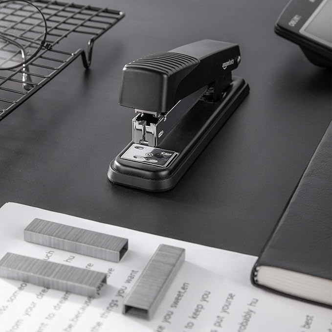 Amazon Basics Full-Strip Desktop Stapler, 20 Sheet Capacity, Non-Slip, Black, 12-Pack