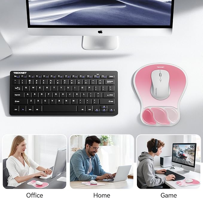 TECKNET Gel Ergonomic Mouse Pad, Mouse Pad with Wrist Rest with Gel Wrist Support for Relieve Wrist Pain Comfortably - Non-Slip Base & Waterproof Surface for Office, Gaming, and Study Comfort - Pink