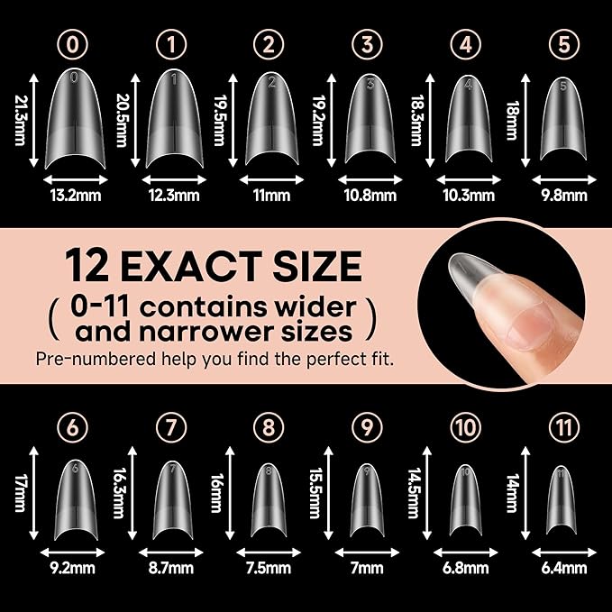UNA GELLA Almond Gel Nails Tips Medium: 504pcs Full Matte Soft Gel Almond Shape Nail Tips Half Cover Clear Gelly Tips for Nail Art Press On Nails 12 Sizes, Nail Extensions