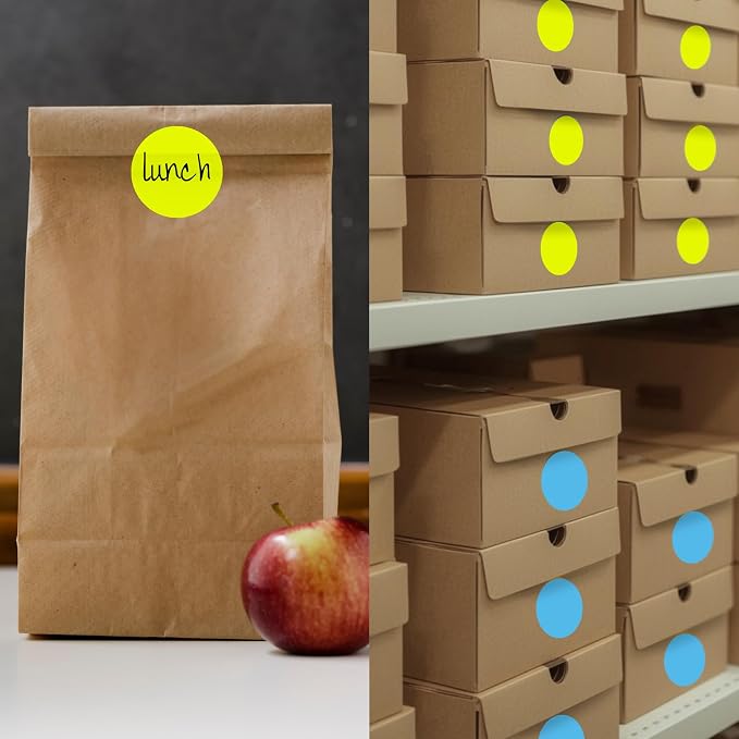 Fluorescent Yellow Dot Stickers, 2 Inch, 500/Roll | Writable Matte Circle Labels for Warehouse Inventory and Home Organization. Made in USA
