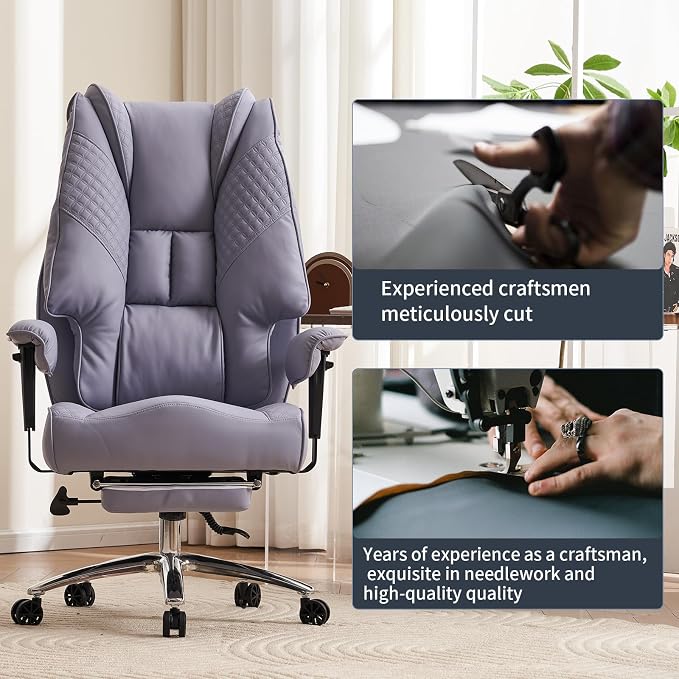 EXCEBET Big and Tall Executive Office Chair 400lbs Wide Seat, PU Purple | Wide seat, Retractable footrest, 135° recline, Lumbar support, PU leather, Ergonomic high back for lower back pain relief