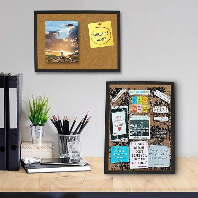 OWLKELA Cork Bulletin Board, 17.7" x 13.3", Black | With Notice Pin, Ideal for Office, Home Decor, School Message and Vision