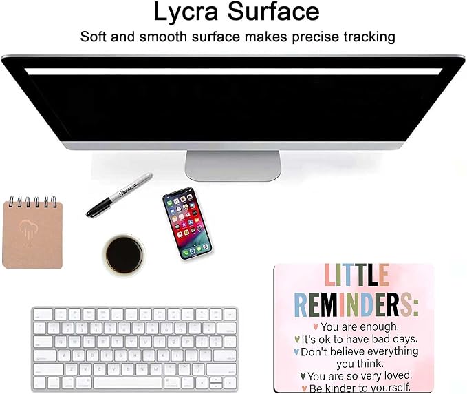 Pink Mouse Pads for Desk,Cute Little Reminders Unique Design Computer Mousepad with Non-Slip Rubber Base for Women,Desk Pad Mousepads Computer Mouse Pads Laptop Wireless Mouse