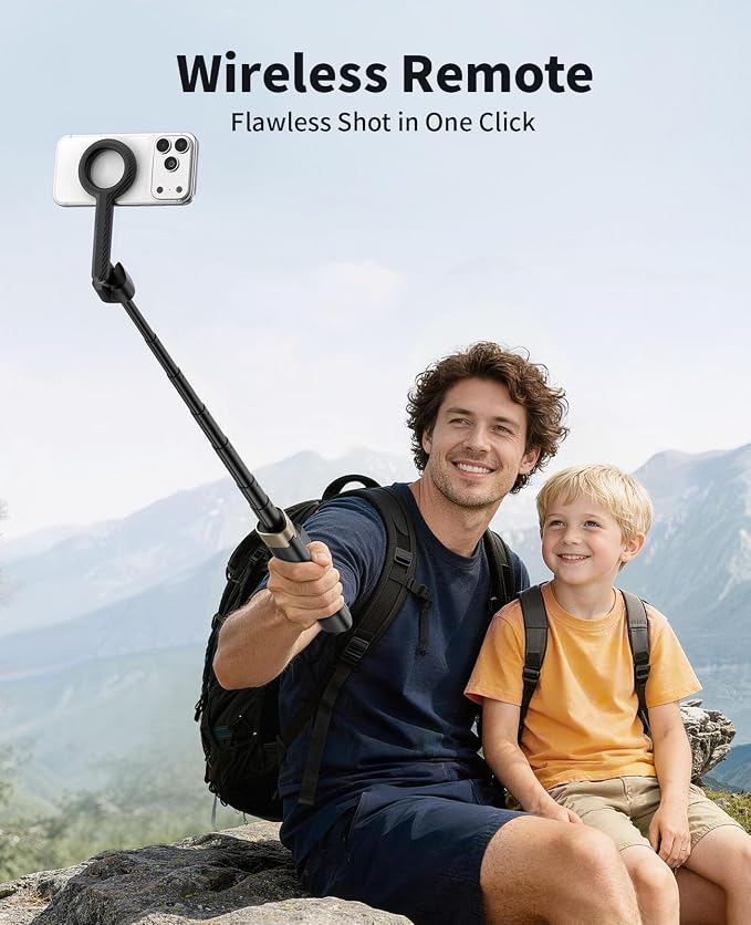 Vimose Magnetic Tripod for iPhone, Selfie Stick Monopod Tripod for Magsafe, 360° Rotatable Travel Tripod Heads Cell Phone Stand with Metal Ring & Remote, Compatible with iPhone Android, 60"