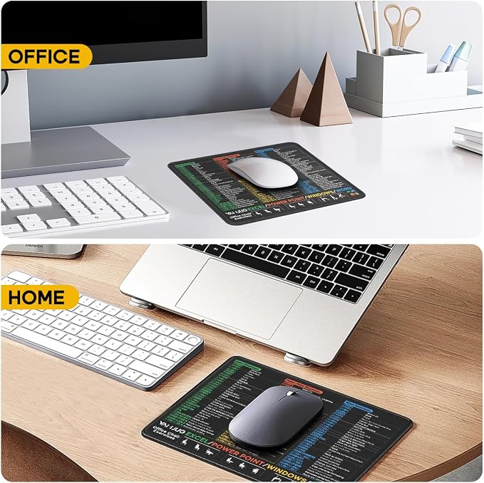 3 Pack Mouse Pads for Excel/Word/PowerPoint/Windows Shortcuts | Non-Slip Rubber Base, Anti-Fray Stitched Edge Small Cheat Sheet Desk Pad,Easy-To-Find Categorized Shortcuts,10.2x8.3x0.12inch