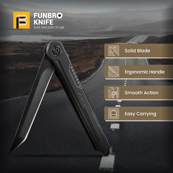 EDC Pocket Knife - 7CR13Mov Steel Tanto Blade, Slim Survival Knife with Clip and Liner Lock, Window Breaker for Outdoor Camping- Stocking stuffer Gifts for Men Women