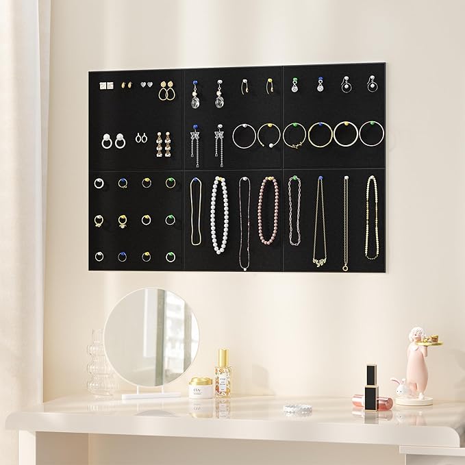 Large Cork Board for Wall, Black Felt Bulletin Board with Pushpins, 36" x 24" 6 Panels Wall Tiles, Tack Push Pin Boards for Office