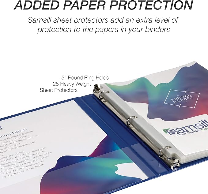Samsill 4 Pack Durable 0.5 Inch 3 Ring Binders, Round Ring, Clear View Cover for Presentations, Blue