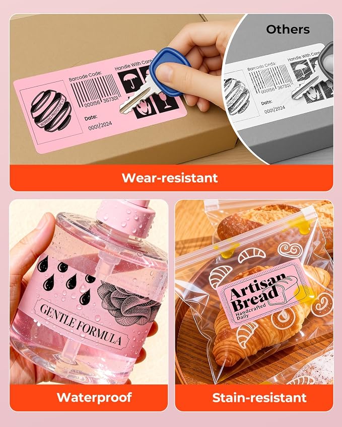 MUNBYN 4x2 Thermal Labels, 500 Sheets/1 Roll, Pink | Strong Adhesive & Perforated, Non BPA&BPS for Small Business, Barcode, Bakery, Inventory, Price Tag