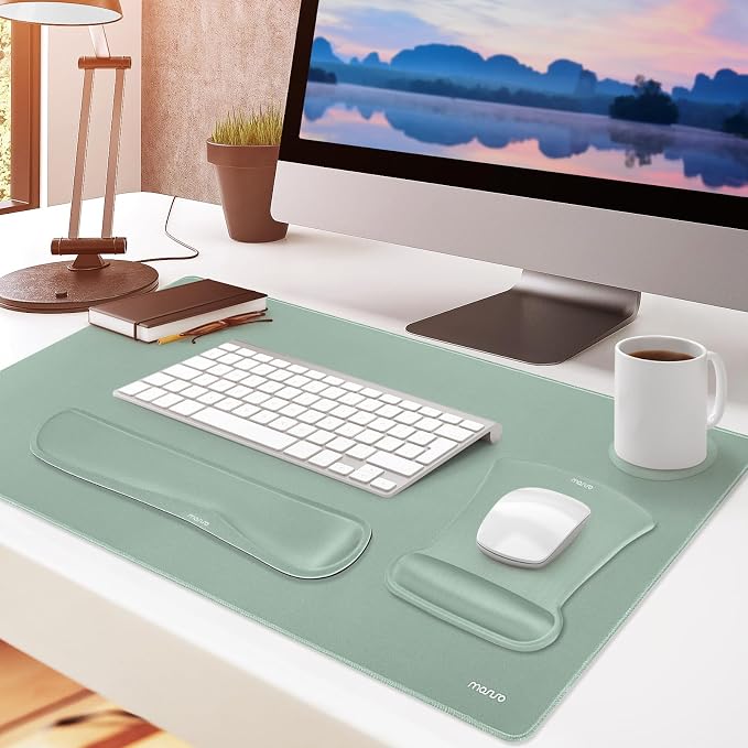 MOSISO Keyboard Mouse Pad Set, Large Gaming Mousepad&Keyboard Wrist Rest | Mouse Wrist Rest&Coaster, Ergonomic Non-Slip Mousepad&Easy Typing Cushion with Memory Foam for Home Office, Antique Green