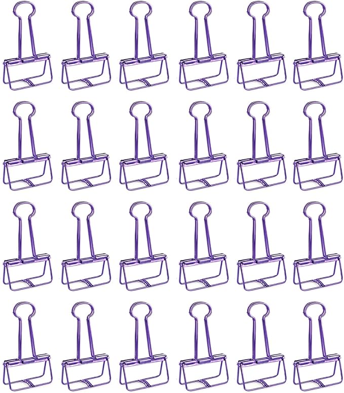 Purple Binder Clips - 36 Pack, 3/4 Inch, 19mm, Hollow Out, Capacity 0.31 Inch, Fold Clamp, Paper & Office Clips