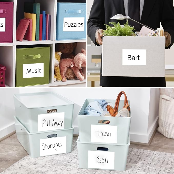 150 Pcs Labels for Storage Bins, 6 X 4 Inch Removable Labels for Storage Bins, Tear Resistant No Residue Storage Bin Label, Matte White Blank Box Label for School, Home, Business