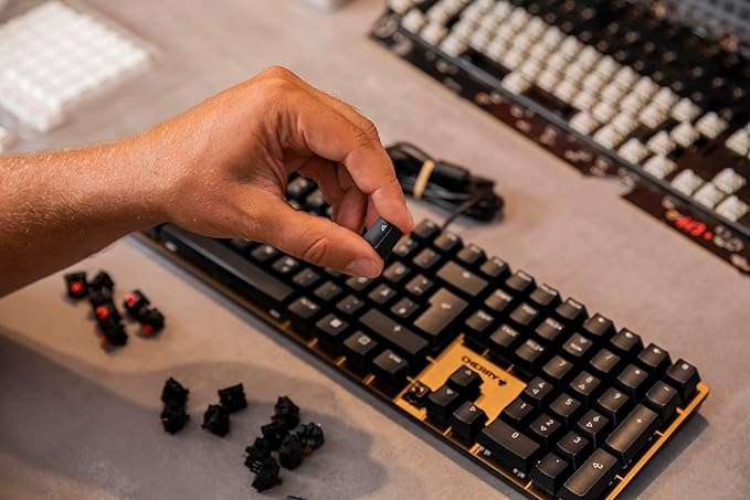 Cherry KC 200 MX, Wired Mechanical Office Keyboard, Modern Design with Elegant Aluminum Surface, USB-A Connection, MX2A Silent RED Switches, Black/Bronze