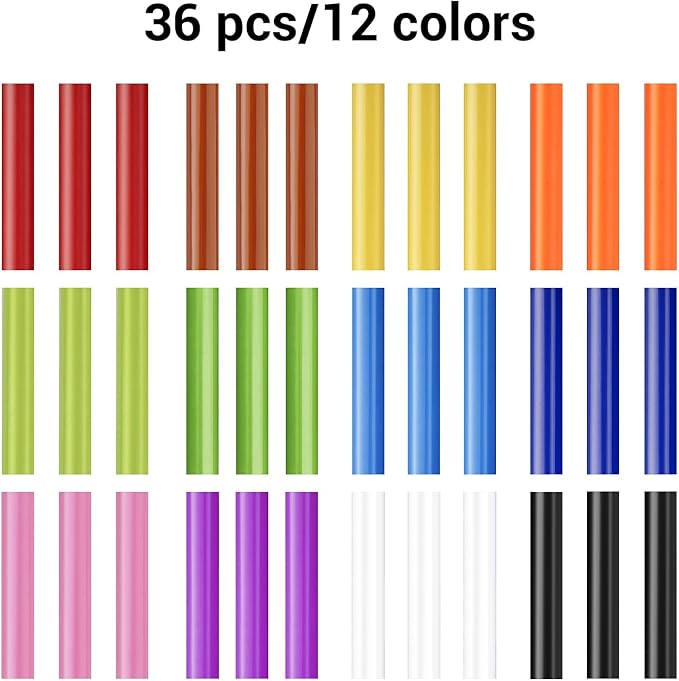 ENPOINT Colored Hot Glue Sticks, 8" Long x 0.27" Dia Mini Glue Sticks for Hot Glue Gun, Sealing Wax Sticks for Wax Seal Stamp Crafting DIY Art Repair, Mini Glue Sticks Bulk Classroom 36pcs