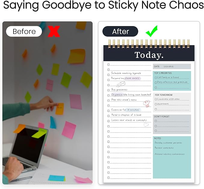To Do List Notepad - Undated Daily Planner for Work and Goal Achievement | 52 Sheets, Large Writing Space, Ideal for Home, Office & School, Perfect for Daily Planning & Staying Organized, Black Grey