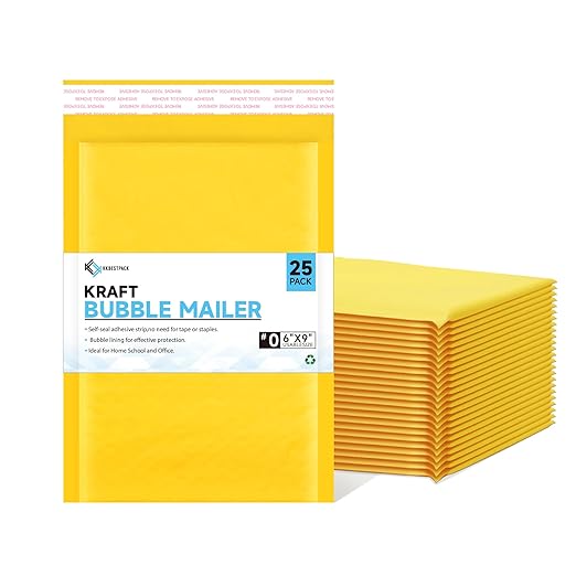 Kkbestpack Kraft Paper Bubble Mailers #0, 6x10 Inch Self-Seal Padded Mailing Envelopes, Usable Size 6x9, Pack of 25