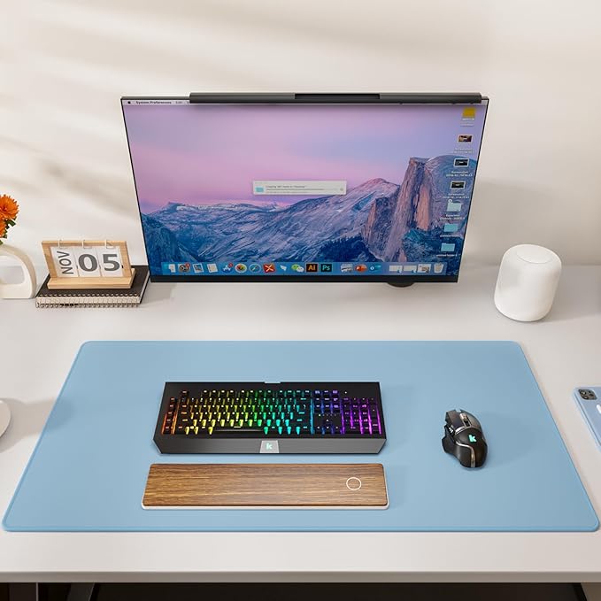 KTRIO Large Gaming Mouse Pad, Desk Mat, 31.5 x 15.7 in, Ice Blue, XXL | Smooth Micro-Weave Surface, Artistic Pattern Design, Non-Slip Rubber Base, Durable Stitched Edges, Office & Home Use