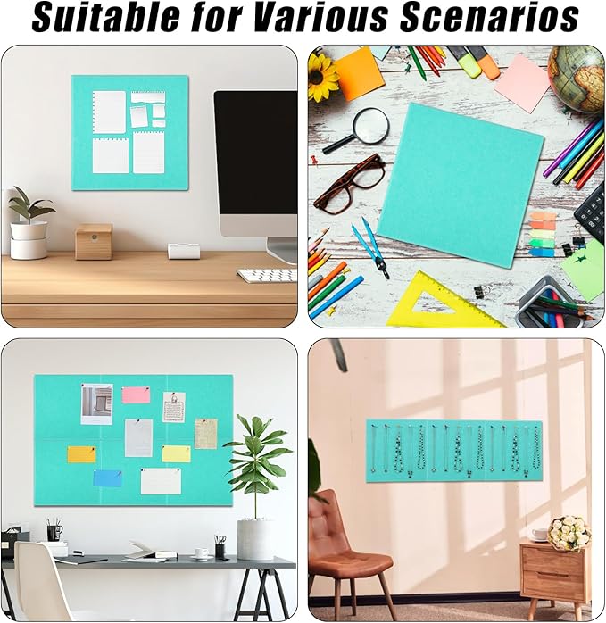 Large Cork Board 36" x 24", 6 Pack Felt Bulletin Board, Pin Boards | Includes Pushpins & Self-Adhesive Strips, Felt Wall Tiles Notice Boards for Walls Office Home School Decor - Lake Blue