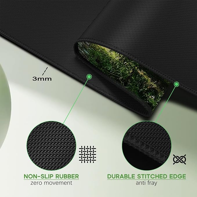 Forest Mouse Pad, Mountains Green Tree Desk Mat, 31.5×11.8 in | Micro-Woven Fabric, Natural Scenery Desk Mat, Sewn Edges, Anti-Slip Rubber Base, Suitable for Office Laptops