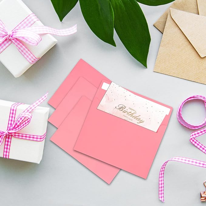 50Packs A4 Pink Envelopes 4x 6 Inch Card Envelopes,Self Seal for Weddings, Greeting Cards,Mailing, Invitations, Photos, Postcards
