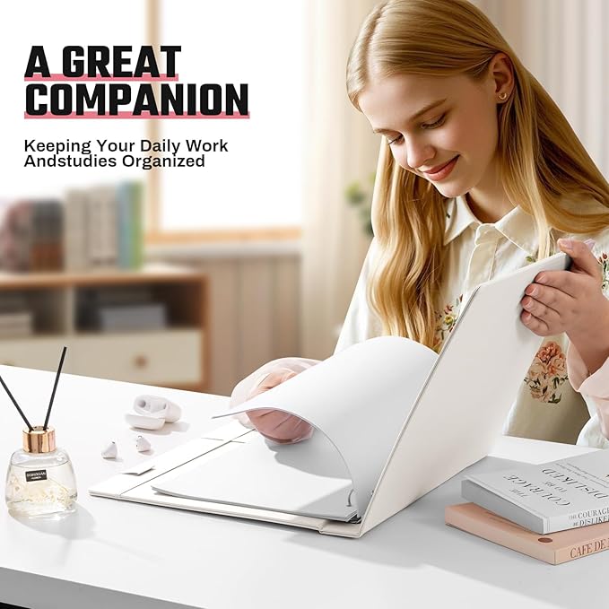 Hardcover 3 Ring 1 inch PU Leather Professional Binder Organizer with Dividers Suitable for 8.5 x 11 Letter Size Paper Cute Loose Leaf Binder with Pocket for School Work