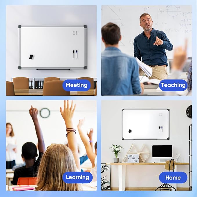 VUSIGN Magnetic White Board Hanging 36" x 24" for Wall, Dry Erase Board for Office, School, Home, Silver Frame, Includes Eraser, Markers, Magnets, Pen Tray