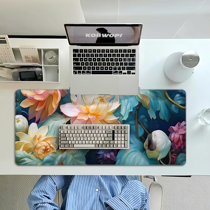 35.4 x 15.7 in, XXL Large Mouse Pad for Desk, Extended Keyboard Mouse Mat for Computer Office, Big Mouse pad with Stitched Edges, Gaming Pc-Colorful Flower Oil Painting Style