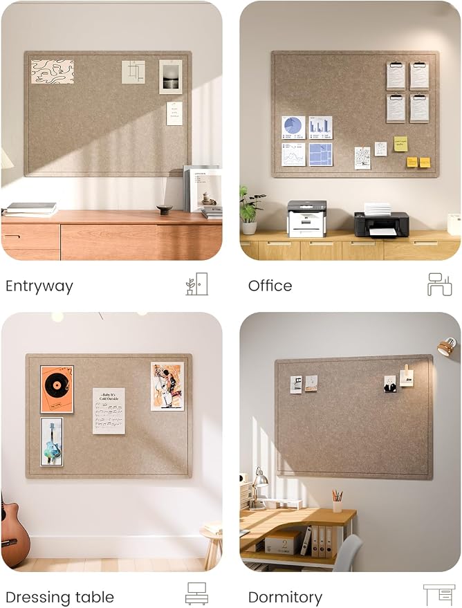 Fluxynara 47.2" x 35.4" Large Bulletin Board, Taupe | Cork Board Alternative with 24 Removable Adhesive Tabs, Foldable Felt Pin Board for Home, Office, Classroom & Dorm
