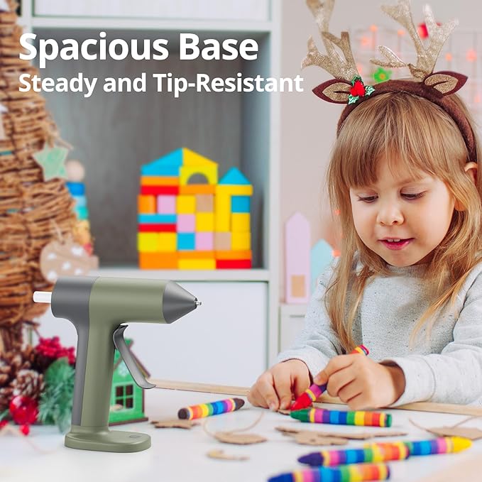 Tilswall Cordless Hot Glue Gun, 30s Fast Preheat with 2Ah Built-in Battery | glue gun cordless & rechargeable with Smart Power-Off, 20pcs Premius Glue Sticks, Ideal for DIY Craft, Repaire W106 Green