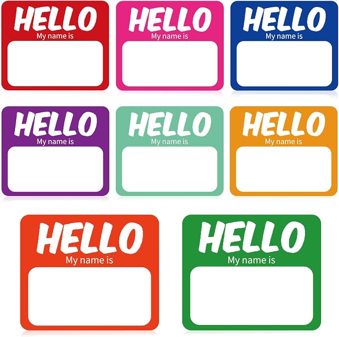 Hello My Name is Stickers, 256 Pcs 8 Assorted Colors, 3" x 2.5" Self-Adhesive Name Tags for Kids, Students, Office Events, Classroom, Parties & Identity Identification