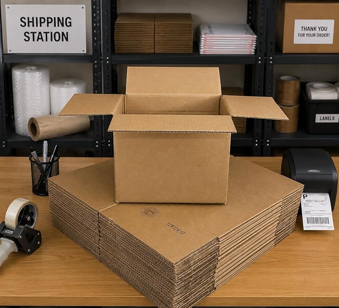 Corrugated Cardboard Boxes, 25 Pack, 12 x 12 x 10 inch