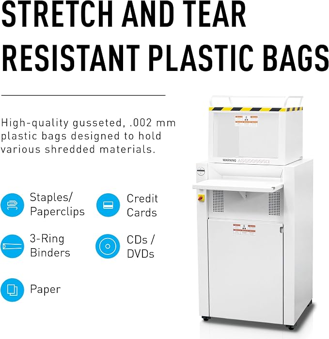 IDEAL AC0922H Shredder Bags – 27” x 64” Gusseted, 65-Gallon Capacity, Heavy-Duty Bags for IDEAL 4606 and 4108 Shredder Models