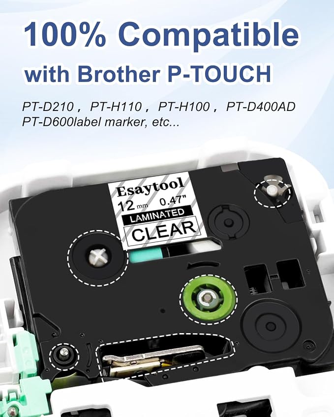 5 X Compatible with P-Touch TZe-131 AZE-131 TZ-131 Black on Clear 12mm 0.47'' Laminated Label Tape Replacement for Ptouch PT-H100 PT-D200 PT-P700 PT-1000 PT-2030 Label Maker