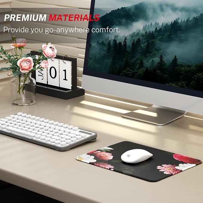 MROCO Essential Office & Gaming Mouse Pad, 8.5 x 11 Inch, Black Flower | Anti-Fray Stitched Edges, Functional Pattern Design, Non-Slip Rubber Base, Water and Stain Resistance