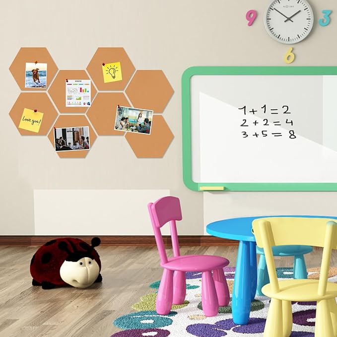 Large Hexagon Felt Cork Board Tiles, Self Adhesive DIY Felt Bulletin Board Pin Board with 35 Pushpins for Office School Home Wall Decor Stickers Memos Photos Display(Deep Camel)
