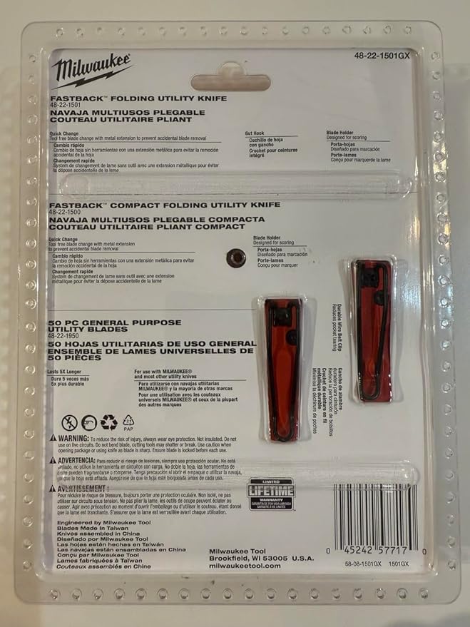Milwaukee Fastback Flip Utility Knife 2 Piece Set with Razor Blade Dispenser (50 Blades Included)