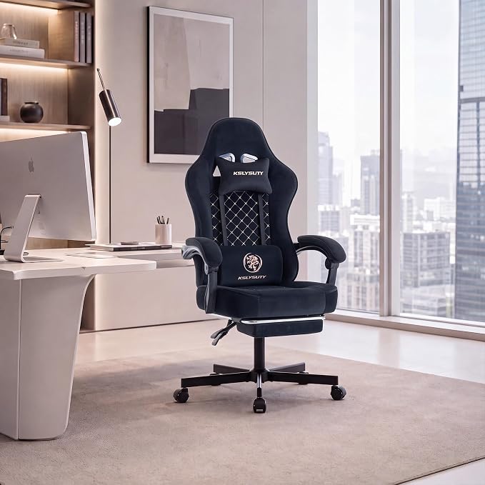 Desk Computer Gaming Chair - High Back Ergonomic Office Chair with Footrest and Lumbar Support, Swivel Comfy Home Gamer Video Game Chairs with Pocket Spring Cushion for Adults (Black Fabric)