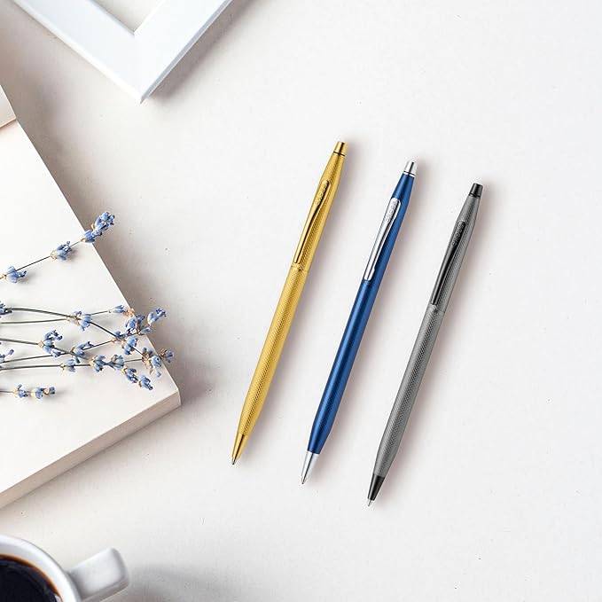 Cross Classic Century Translucent Cobalt Blue Engraved Diamond Pattern Ballpoint Pen - Refillable Pen for Effortless Writing - Black Ink - Durable Construction - Premier Distinctive Look