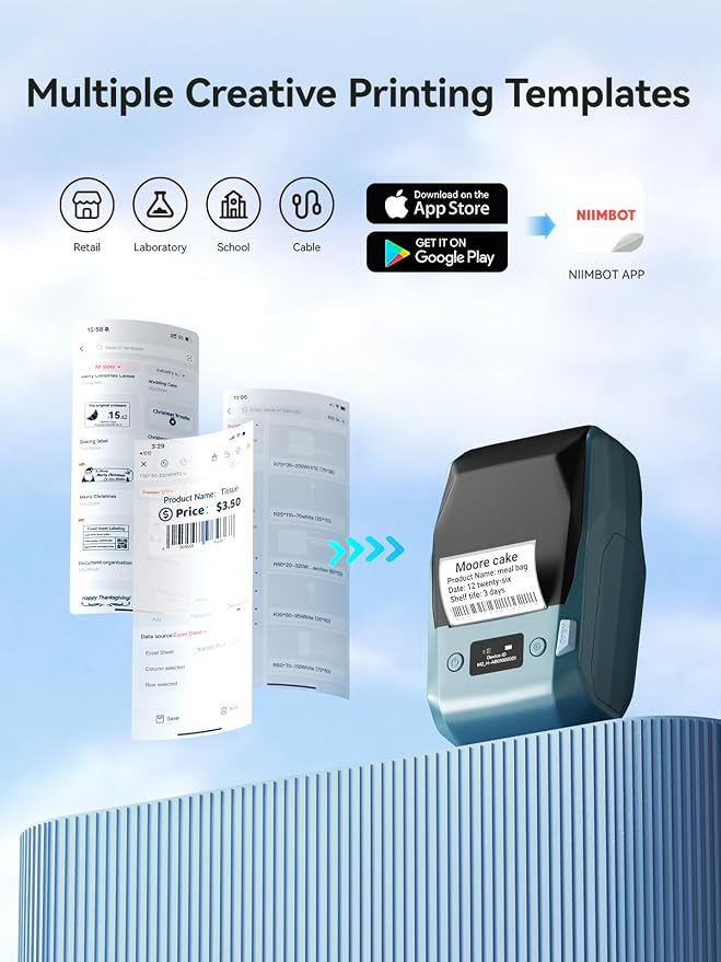 NIIMBOT M2 Label Maker with Tape 2Inch Thermal Transfer Label Printer, Blue | Support Color Ribbon Printing 300DPI Bluetooth Sticker Printer for Office Small Business Lab Cable Use, Work with Phones & PC