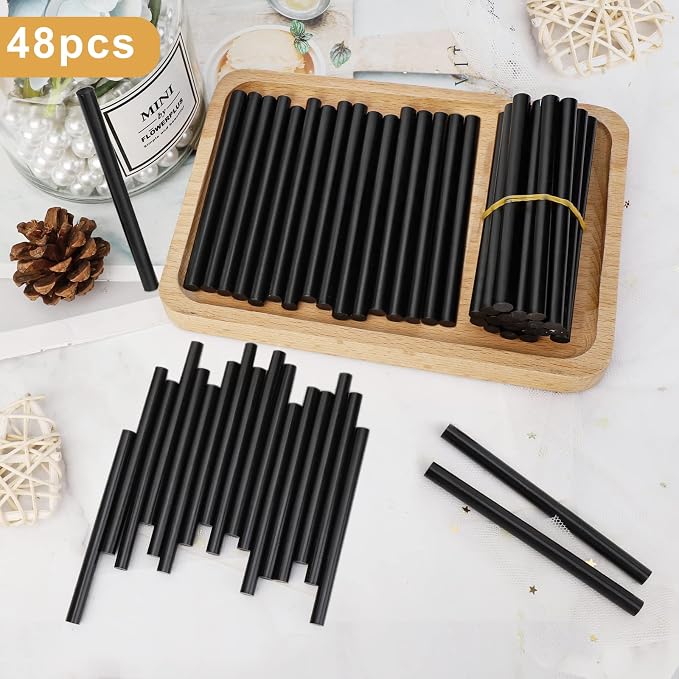 Manarty Black Hot Glue Stick, 48 PCS 0.27" Dia x 4" Long Mini Hot Melt Glue Sticks Colored, Adhesive EVA Glue Sticks for Sealing Repairing Stamp DIY Art Handmade Car Craft Decoration Office Project