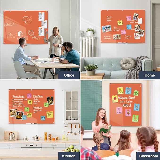 Glass Whiteboard 48x36 Magnetic White Board Dry Erase Board for Wall | Magnetic Surface, Dry Erase, Large Frameless Glass Whiteboard, Ideal for Office Home School Classroom Kitchen