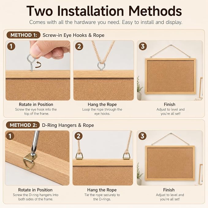 13.3"x17.8" Crude Wood Framed Hanging Cork Bulletin Board | Premium quality. This large bulletin board serves as reliable corkboards for wall display.