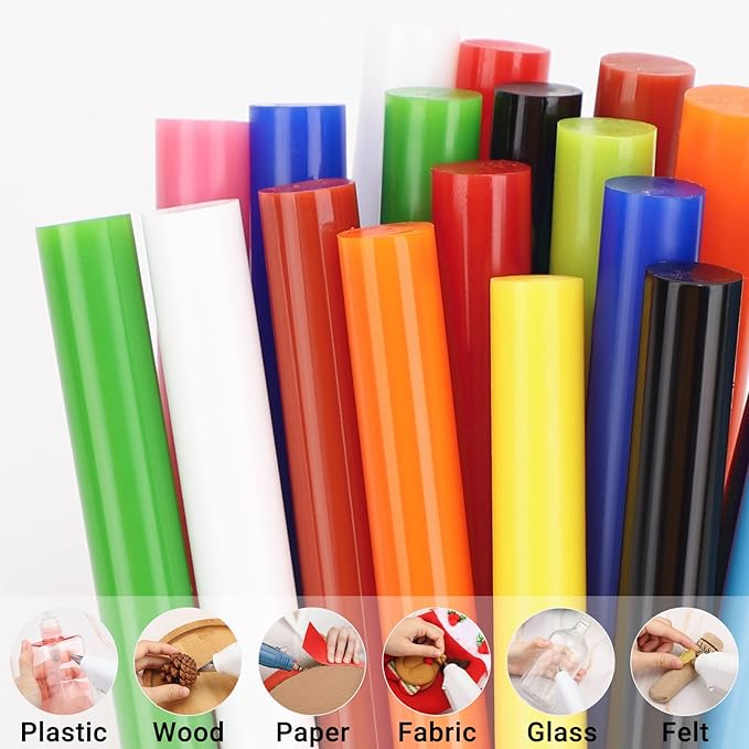 Manarty Colored Hot Glue Sticks Full Size, 48 PCS 0.43" Dia x 4" Long Hot Melt Glue Sticks, 12 Colorful EVA Adhesive Purpose Glue Stick Standard for DIY Art Craft Stamp Repairs Gluing Projects