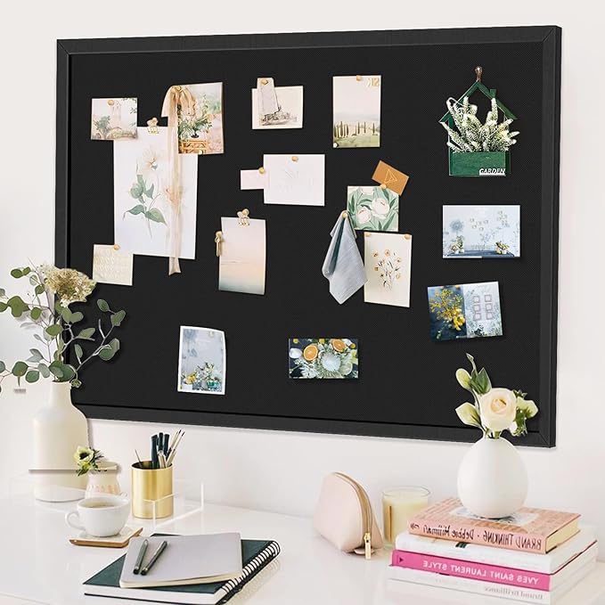 Large Bulletin Board, Cork Boards for Walls with Frame, Pin Display Board Vision Board for Home School Office Decor(Black)