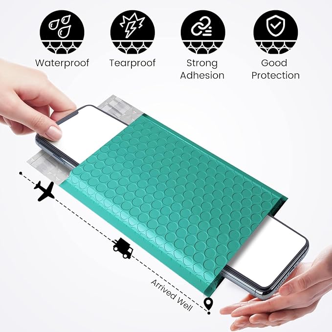 Fuxury Bubble Mailers 4x8" Teal 200 Pack Padded Envelopes Usable Size 4x7" | Thick Mailing Envelopes Bubble Opaque Padded Mailers Shipping Bags for Jewelry Makeup,Trading Cards,Small Business#000