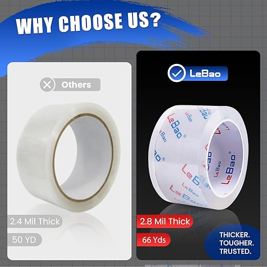 Heavy Duty Packing Tape with Dispenser, Strong HD Clear Packaging Tape, 18 Rolls 1.88 in. x 60 yd. x 2.7MiL, Secure Sealing for Cardboard Moving Boxes Shipping Supplies