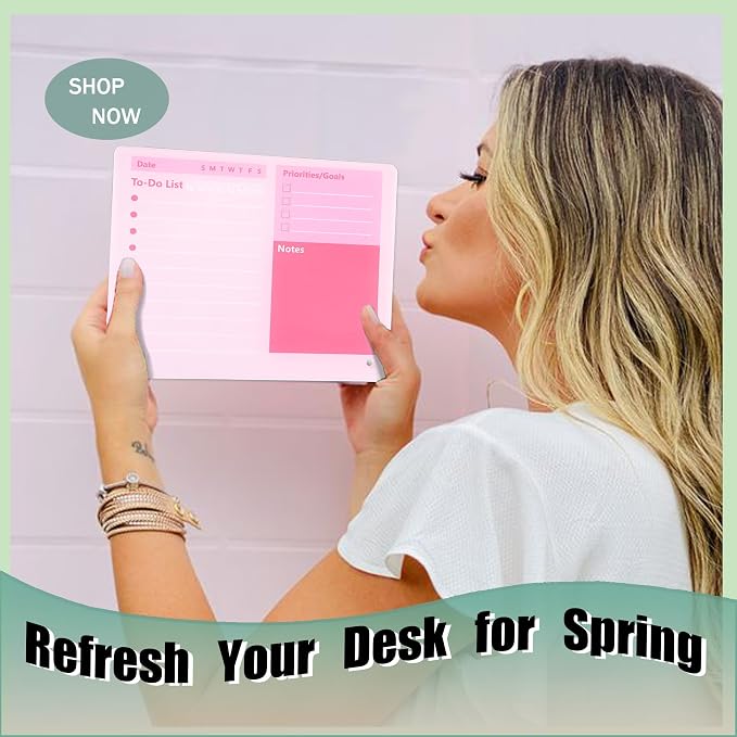 Desktop Thickened Acrylic Dry Erase Board to do List Planner Board,12"x10",Tabletop Whiteboard with Stand,Frameless Pink Dry Erase White Board,for Office/Home/School