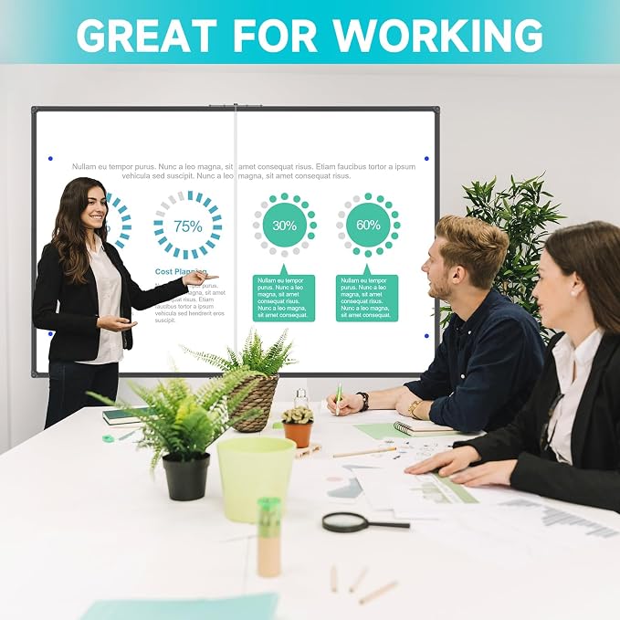 Large Foldable White Board 60 x 48 Inches, Dry Erase Magnetic White Board, Black Aluminum Frame with 2 Detachable Marker Trays Wall Mounted Board for Office Home and School