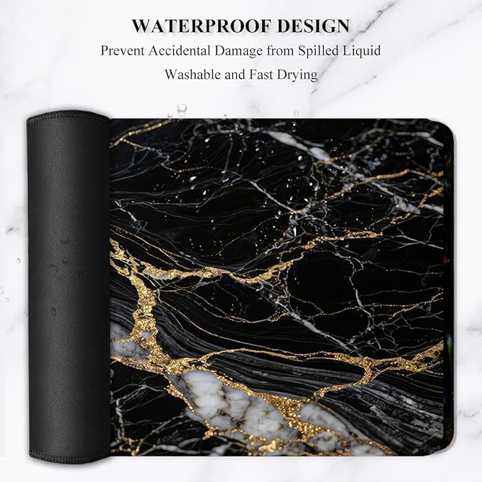 Auhoahsil Desk Mat, Ultra Large Mouse Pad, XXL Gaming Mousepad, Pretty Desk Pad, Big Extended Full Size Desktop Desk Matt for Keyboard, Laptop & Computer, 35.5 x 15.7 in, Black Marble