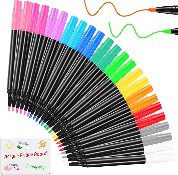 Liquid Chalk Markers for LED Drawing Board Acrylic Board, 24 Pack, 12-Color | For LED Note Board Calendar Planning Board Clear Glass Dry Erase Whiteboard Window Mirror Holidays Painting, 1mm Fine Points